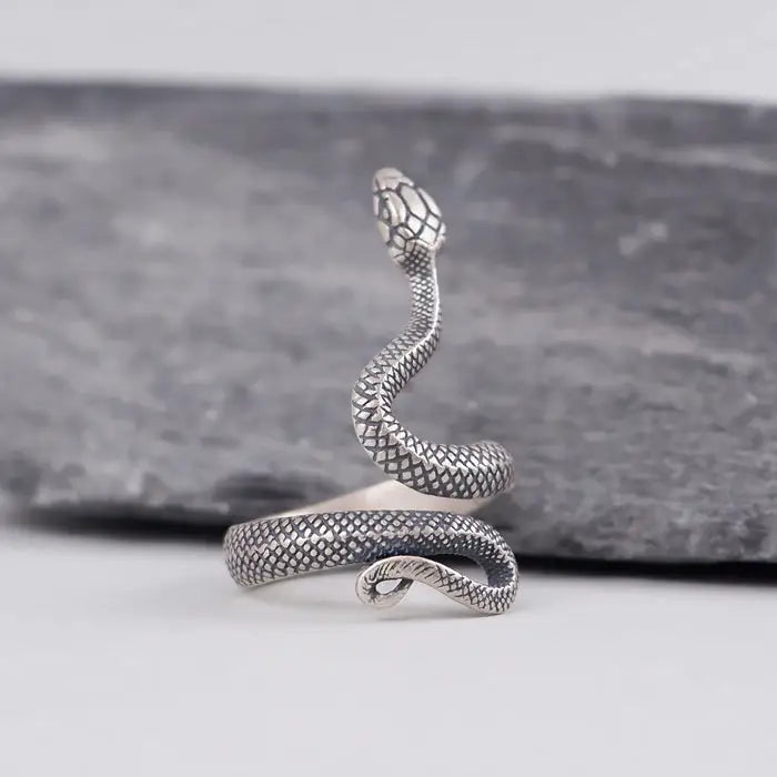 Silberner Schlangen Ring-Statement Ring-verstellbarer Fingerring-Gothic Schmuck-Ring Silber-feiner Ring-offener Ring-Schlangenring filigran-shelago eu schmuck