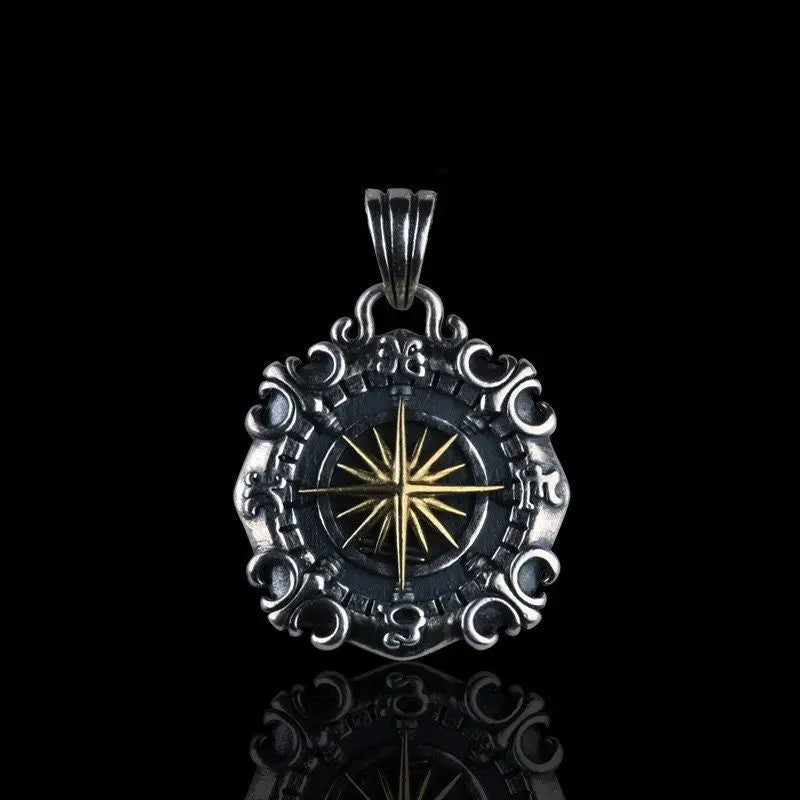 Sonnen Amulett Halskette-Kompass Anhänger-Amulett Kette