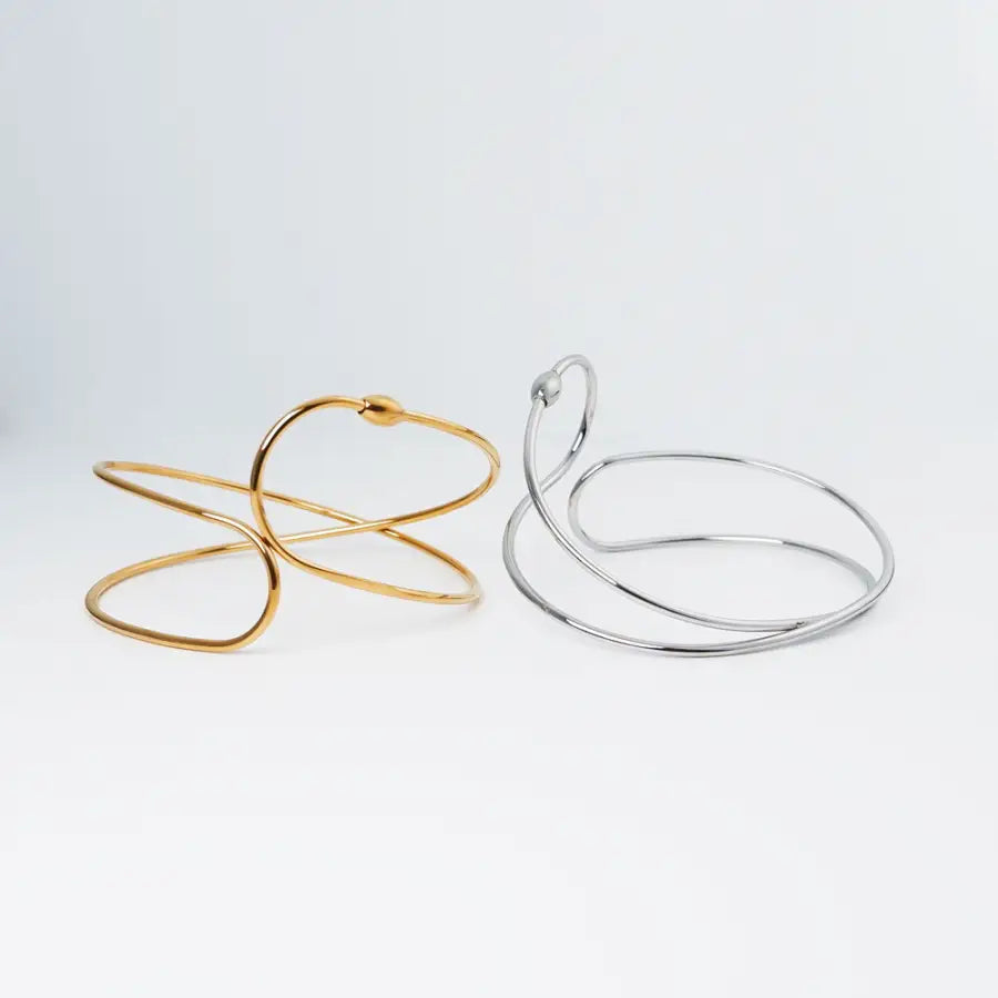 Twistline Armreif-filigraner Damen Armreif-verdrehte Draht Armspange-moderner Schmuck Damen-Abend Outfit-Edelstahl Armreif-Draht Armreif Damen-Shelago Schmuck