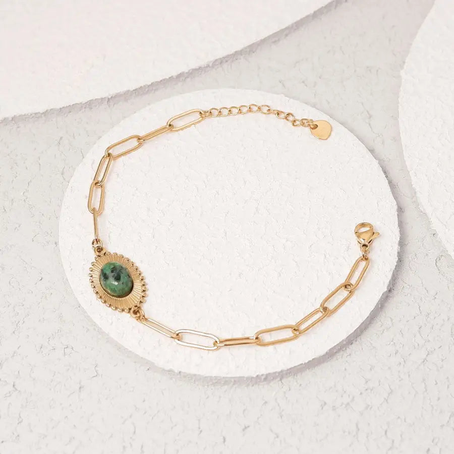 vergoldete Edelstahl Armkette-Armkette mit grünem Stein-Damen Armkette-Armkette Damen Gold-Layering Armband-wasserfestes Armband-SHELAGO SCHMUCK