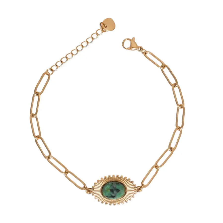 vergoldete Edelstahl Armkette-Armkette mit grünem Stein-Damen Armkette-Armkette Damen Gold-Layering Armband-wasserfestes Armband-SHELAGO SCHMUCK