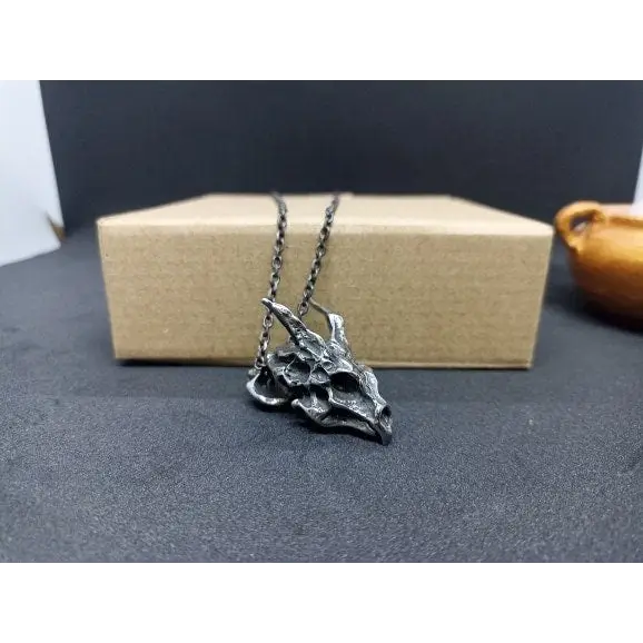 Viking Drachen Kopf Halskette-Anhänger im Retro Schädel