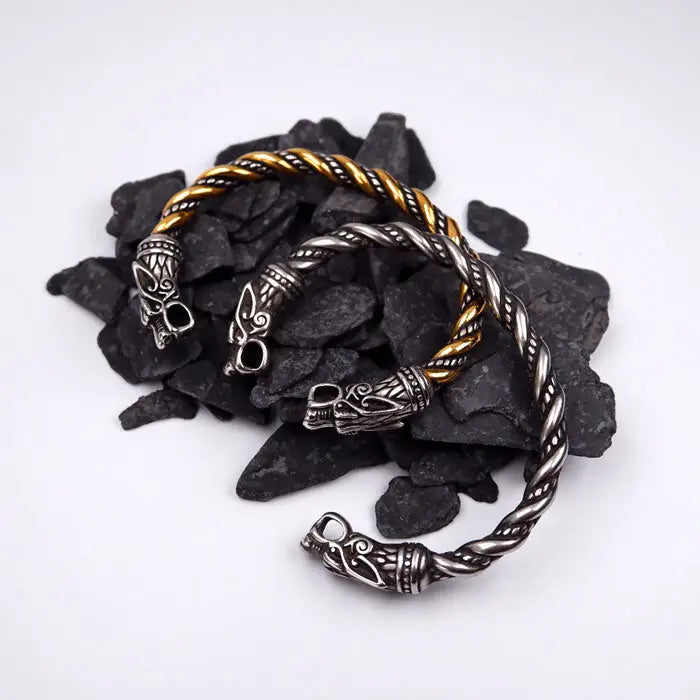 Wikinger Schmuck Drachenkopf Armreif - verdrehtes