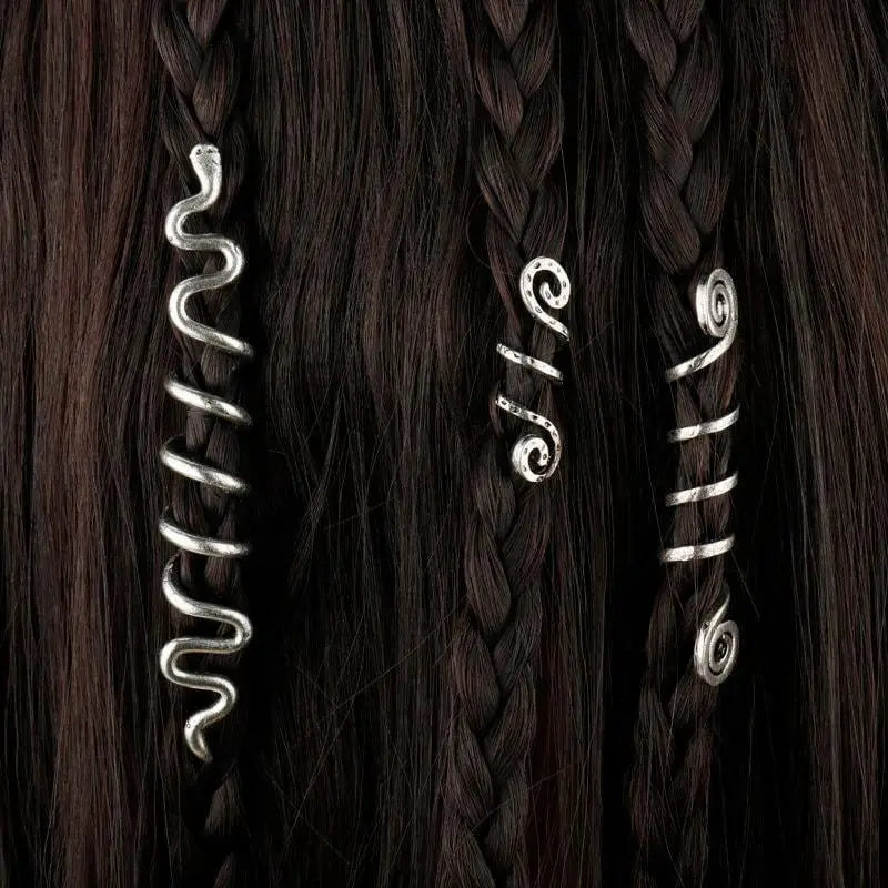 Wikinger Haarschmuck-Haarspiralen Set-Silber Schmuck-Dreadlocks Accessories Gold - Shelago