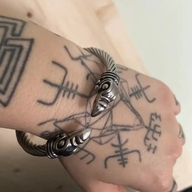 Wikinger Odin Raben Armreif-Armspange als Hugin und Munin