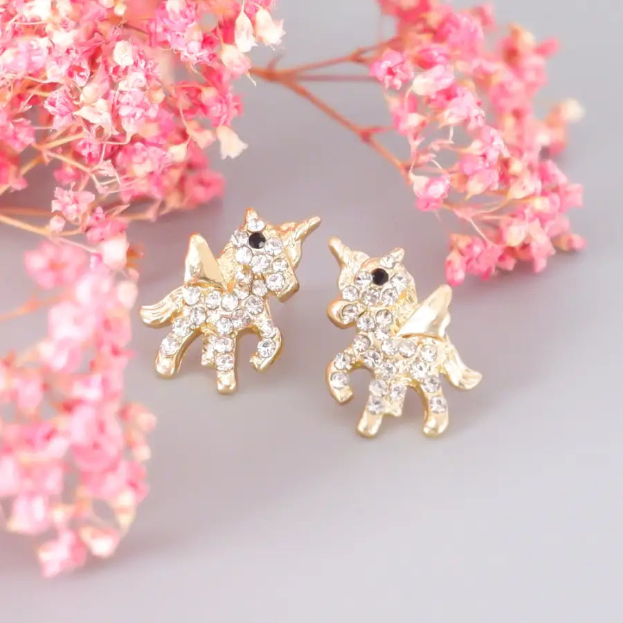 Zirkon Einhorn Ohrstecker-kleine Einhorn Ohrringe-Mädchen Schmuck Geschenk-Ohrringe für Mädchen-Kinderohrringe Gold-Zirkon Ohrringe Einhorn-SHELAGO SCHMUCK