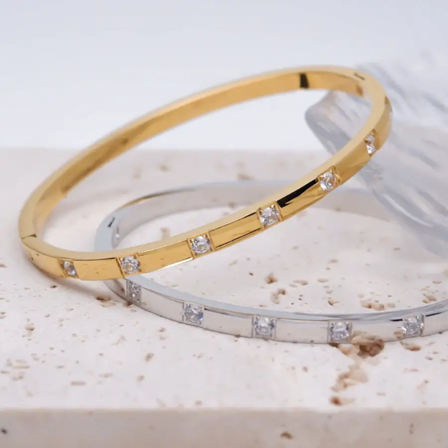 Zirkonia Klapparmreif-Edelstahl Armreif Damen-vergoldeter Schmuck Wasserfest-Armreif mit Steinen-Silber Armband Damen-Shelago Schmuck-