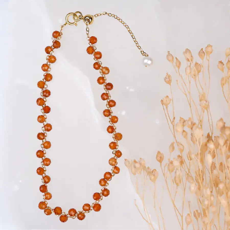 Perlenarmband Damen-Natursteine schmuck-Naturstein Armband-Granat Stein Armband-Gold Armband Damen-Echtstein Granat Gold-SHELAGO SCHMUCK