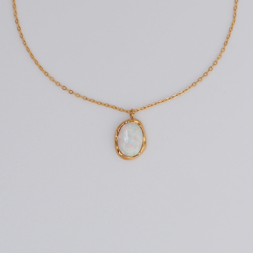 Aurora Anhänger Halskette Damen, Edelstahl Silber oder vergoldet, Aurora Anhänger Halskette mit schimmerndem Stein, SHELAGO SCHMUCK