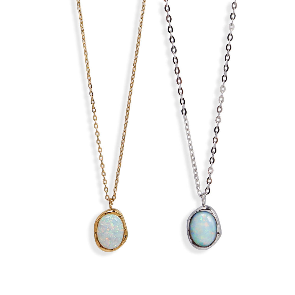Aurora Anhänger Halskette Damen, Edelstahl Silber oder vergoldet, Aurora Anhänger Halskette mit schimmerndem Stein, SHELAGO SCHMUCK
