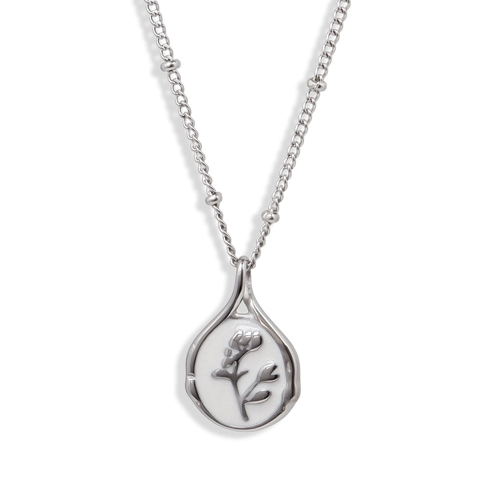 Florale Medaillon Halskette mit Emaille, Edelstahl, Gold oder Silber, Florales Emaille Medaillon, fein, elegant - SHELAGO SCHMUCK -