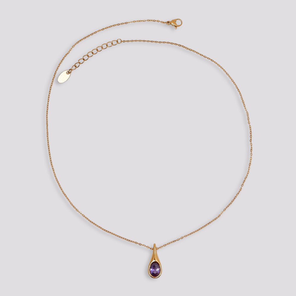 Tropfen Anhänger Halskette Gold mit Lila Zirkonia, Tropfen Halskette Gold mit lila Zirkonia – elegant und zeitlos, SHELAGO SCHMUCK