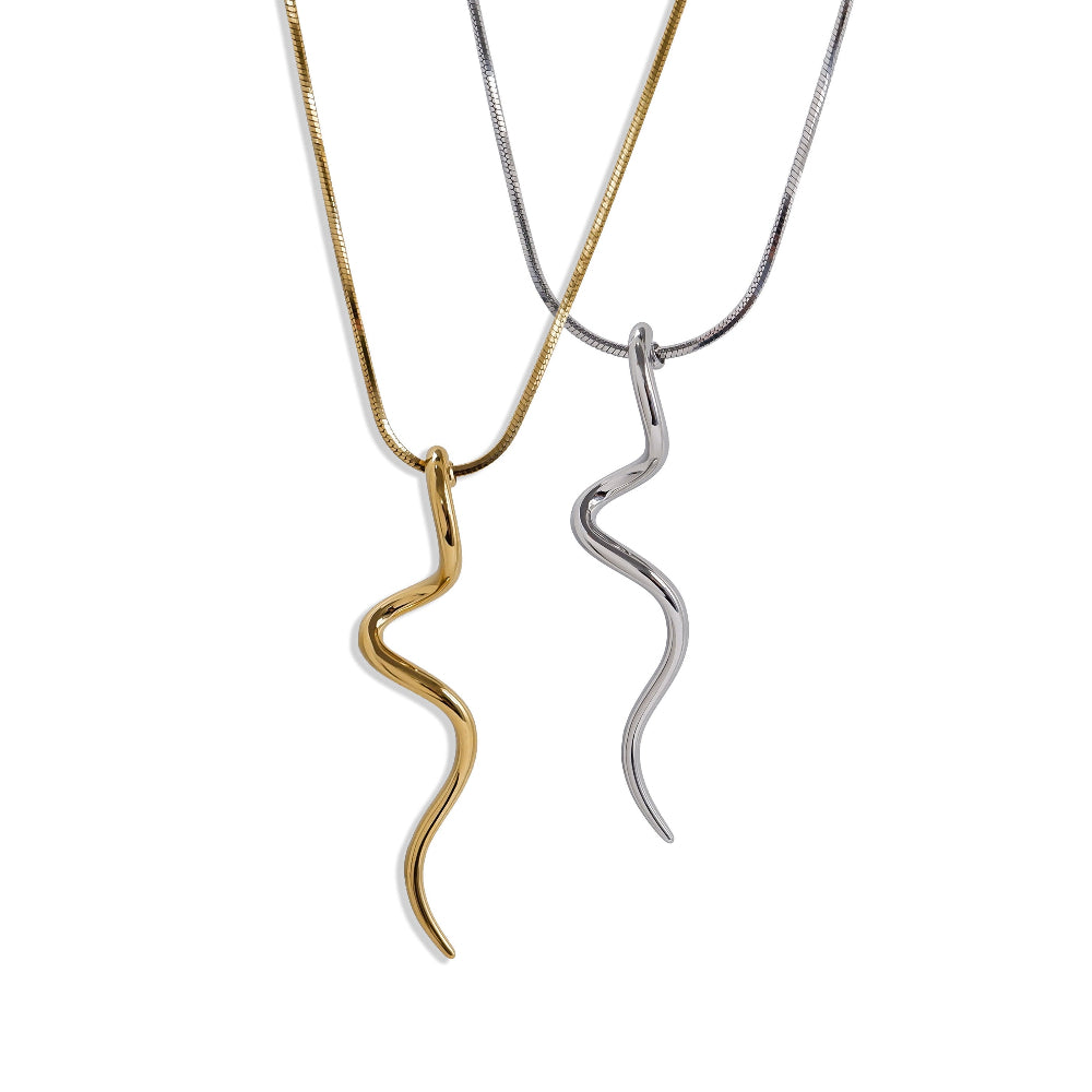 Twist Anhänger Halskette Edelstahl, Silber oder vergoldet-Minimalistische Twist Halskette aus Edelstahl - eleganter Wellen Anhänger in Silber oder vergoldet-Shelago Schmuck