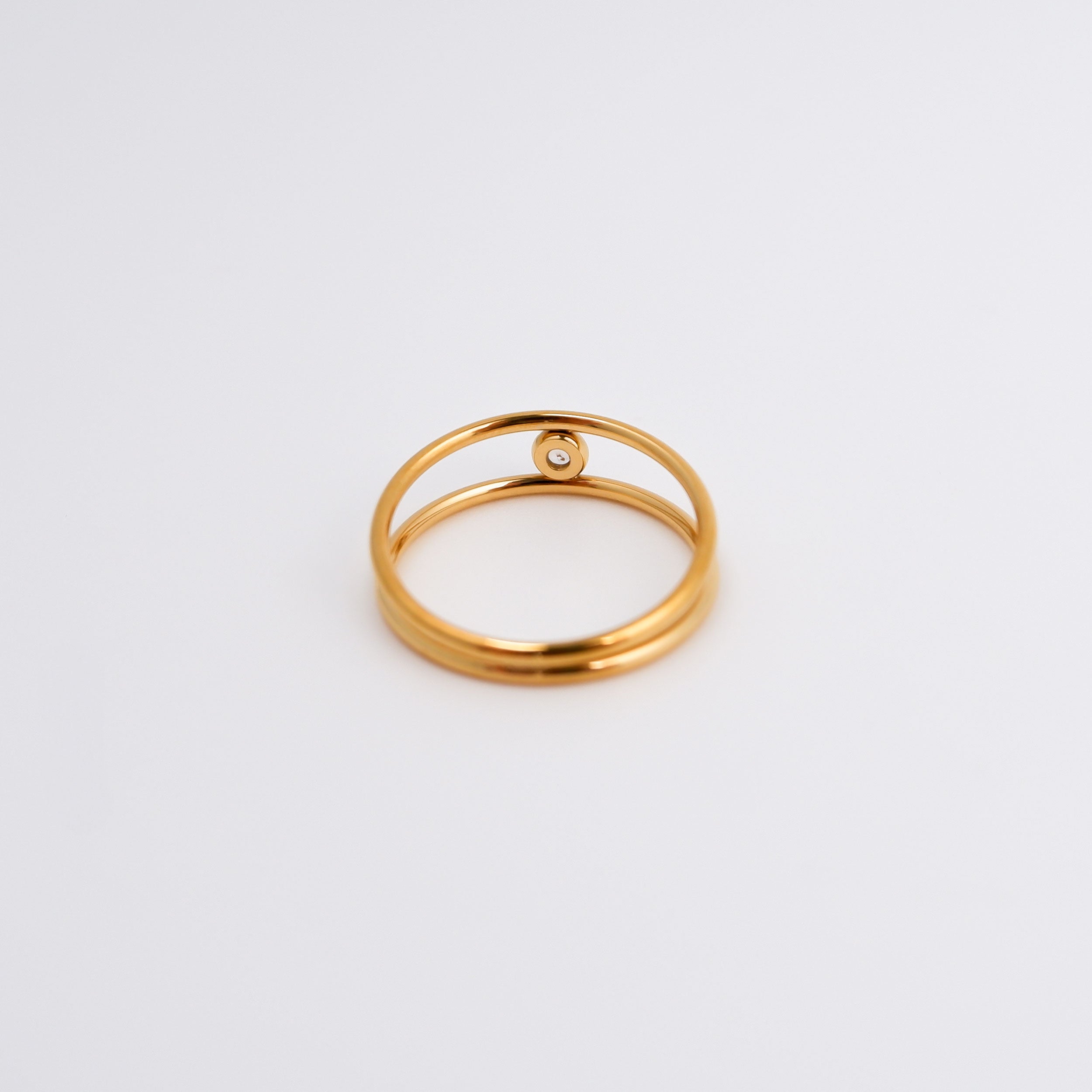 Zweireihiger Zirkonia Ring Damen, Edelstahl vergoldet - Shelago Schmuck