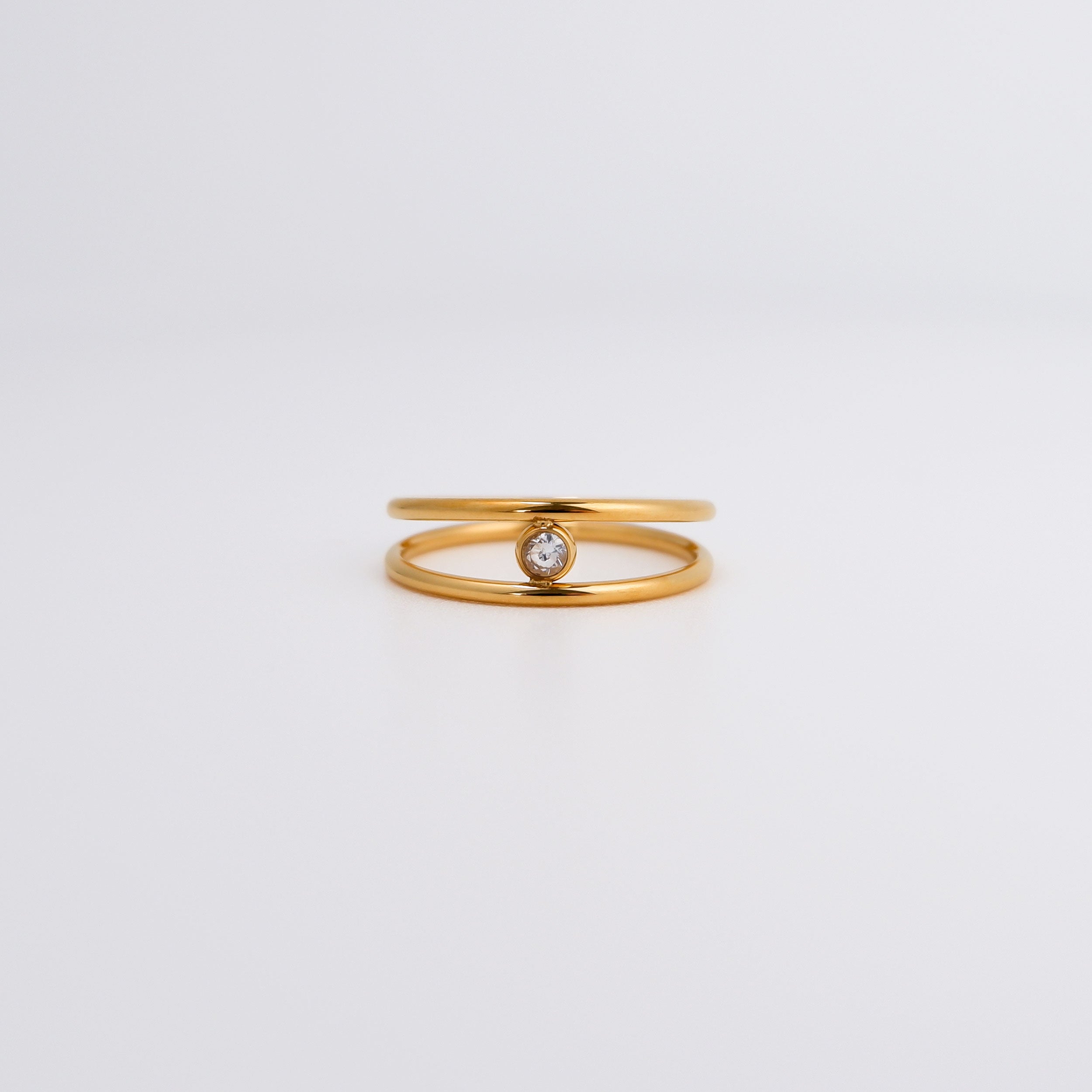 Zweireihiger Zirkonia Ring Damen, Edelstahl vergoldet - Shelago Schmuck