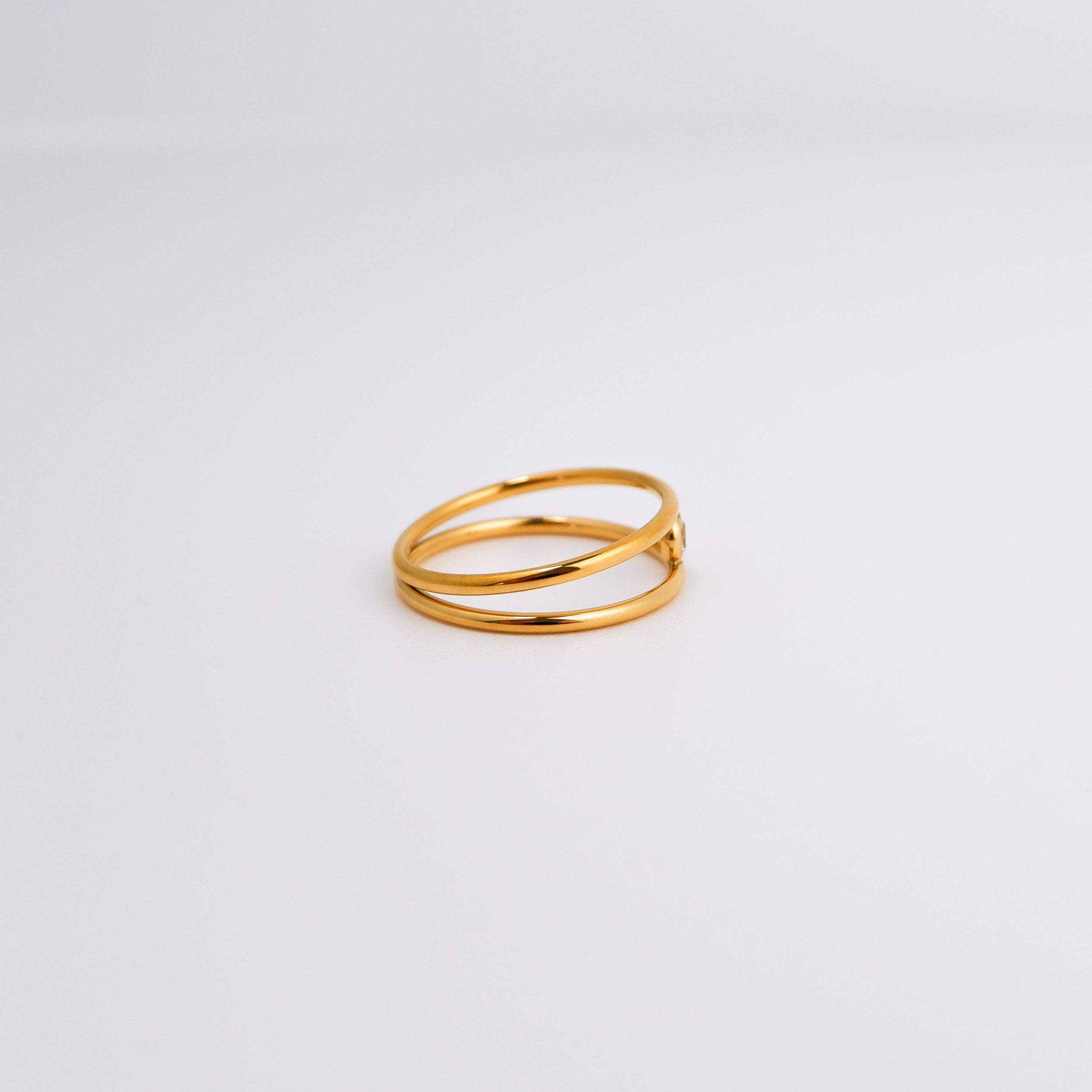 Zweireihiger Zirkonia Ring Damen, Edelstahl vergoldet - Shelago Schmuck