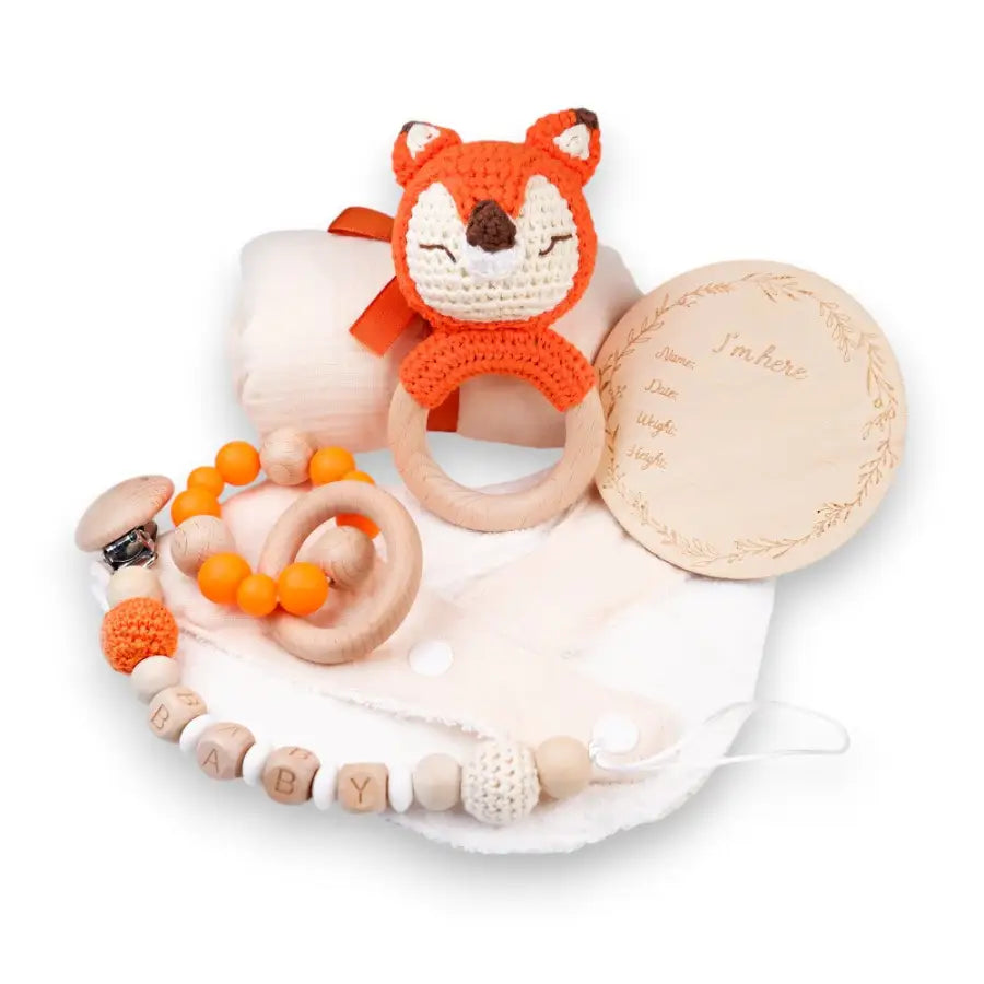 Baby Shower Party-Dreieckstücher für Babys-kleine Schmusedecke Baby-Schnuller Kette Holz-Geschenk Set zur Geburt-Baby Geschenk Set-SHELAGO EU