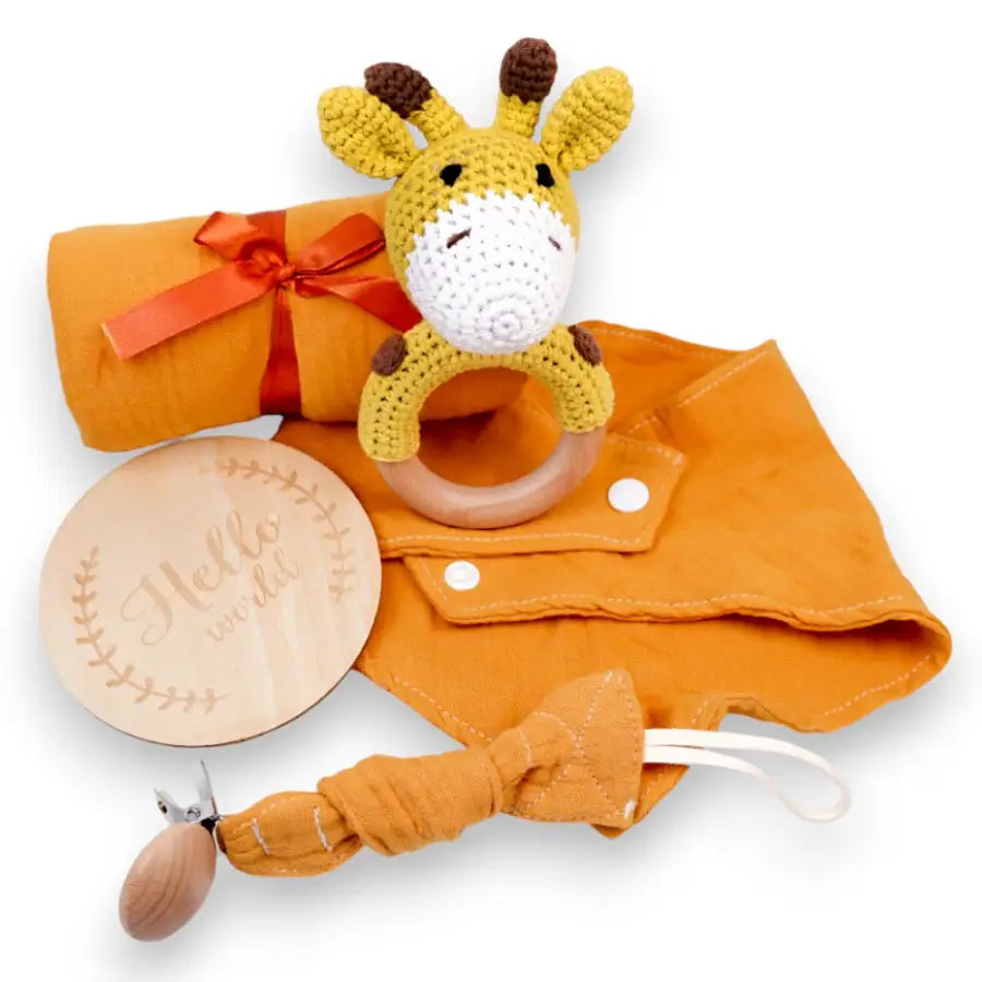 WEICHE SCHNULLERKETTE-Rassel für Babys-LÄTZCHEN MIT DRUCKKNOPF-KUSCHELDECKE BABY-Baby Geschenkset Junge-Baby Geschenkbox Mädchen-SHELAGO