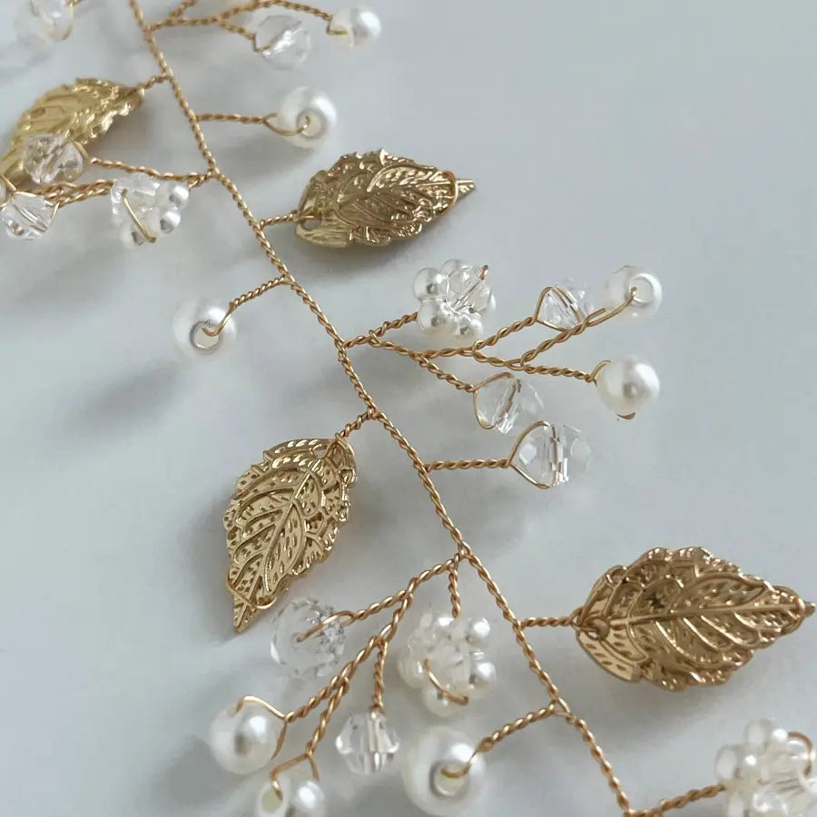 Blätter Haarranke mit Blumen-Haarschmuck Braut-Perlen