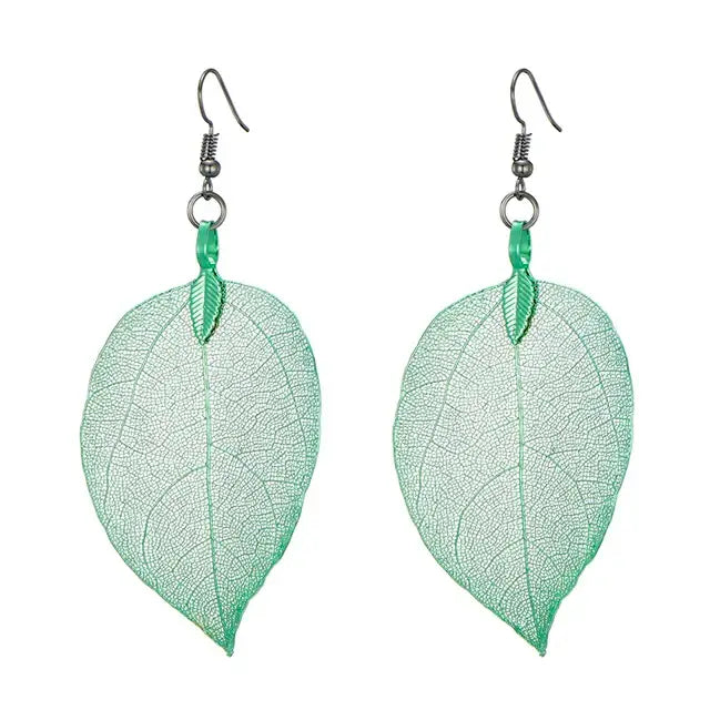 Blatt Hängeohrringe-glänzend Ohrringe-Ohrringe mit Blatt Anhänger-Boho Ohrschmuck-Naturschmuck Blätter-Echt Blatt Ohrring-Geschenk Idee Damen-Damenschmuck Natur-Damen Hängeohrringe