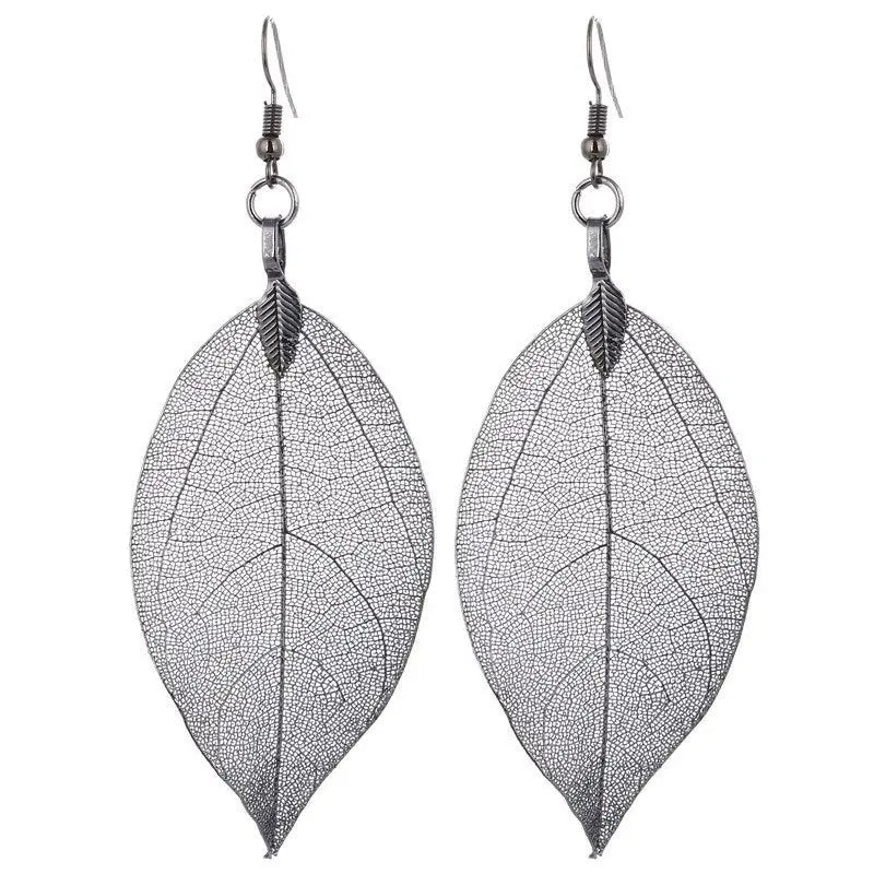 Blatt Hängeohrringe-glänzend Ohrringe-Ohrringe mit Blatt Anhänger-Boho Ohrschmuck-Naturschmuck Blätter-Echt Blatt Ohrring-Geschenk Idee Damen-Damenschmuck Natur-Damen Hängeohrringe