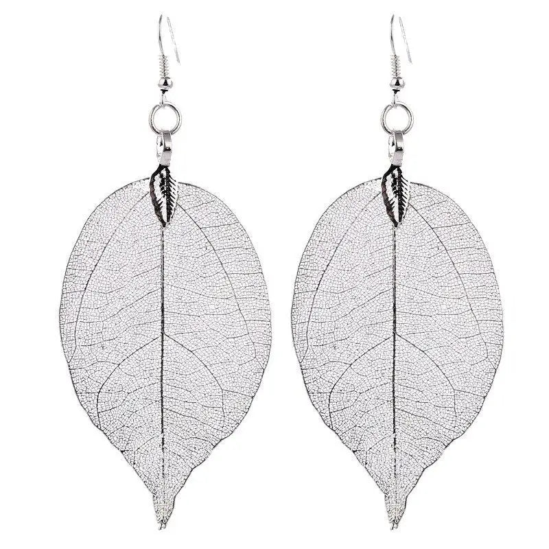 Blatt Hängeohrringe-glänzend Ohrringe-Ohrringe mit Blatt Anhänger-Boho Ohrschmuck-Naturschmuck Blätter-Echt Blatt Ohrring-Geschenk Idee Damen-Damenschmuck Natur-Damen Hängeohrringe