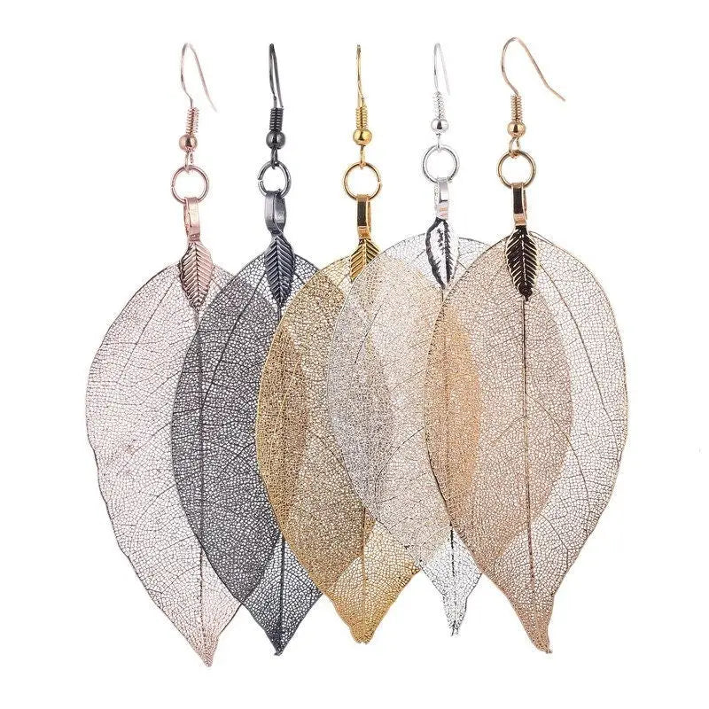 Blatt Hängeohrringe-glänzend Ohrringe-Ohrringe mit Blatt Anhänger-Boho Ohrschmuck-Naturschmuck Blätter-Echt Blatt Ohrring-Geschenk Idee Damen-Damenschmuck Natur-Damen Hängeohrringe