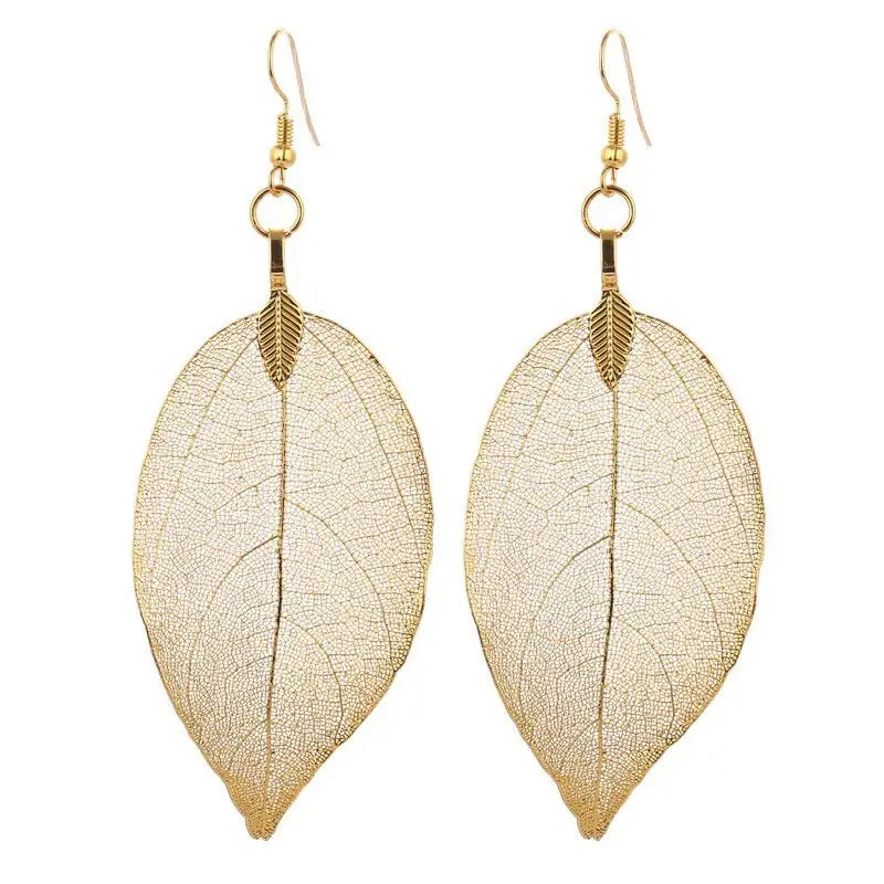 Blatt Hängeohrringe-glänzend Ohrringe-Ohrringe mit Blatt Anhänger-Boho Ohrschmuck-Naturschmuck Blätter-Echt Blatt Ohrring-Geschenk Idee Damen-Damenschmuck Natur-Damen Hängeohrringe