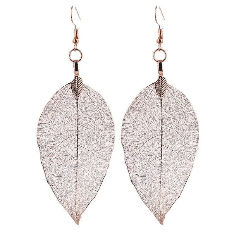 Blatt Hängeohrringe-glänzend Ohrringe-Ohrringe mit Blatt Anhänger-Boho Ohrschmuck-Naturschmuck Blätter-Echt Blatt Ohrring-Geschenk Idee Damen-Damenschmuck Natur-Damen Hängeohrringe