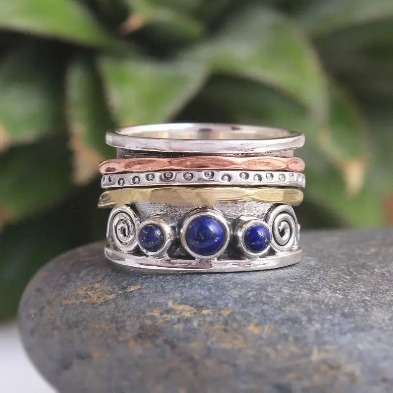 Boho Ring-Ring mit Stein-breite Ringe-Ring Silber