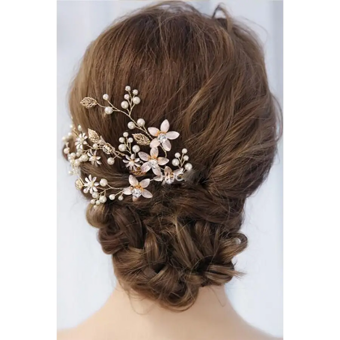 Brauthaarschmuck mit Blumen Perlen-Haarranke aus 3