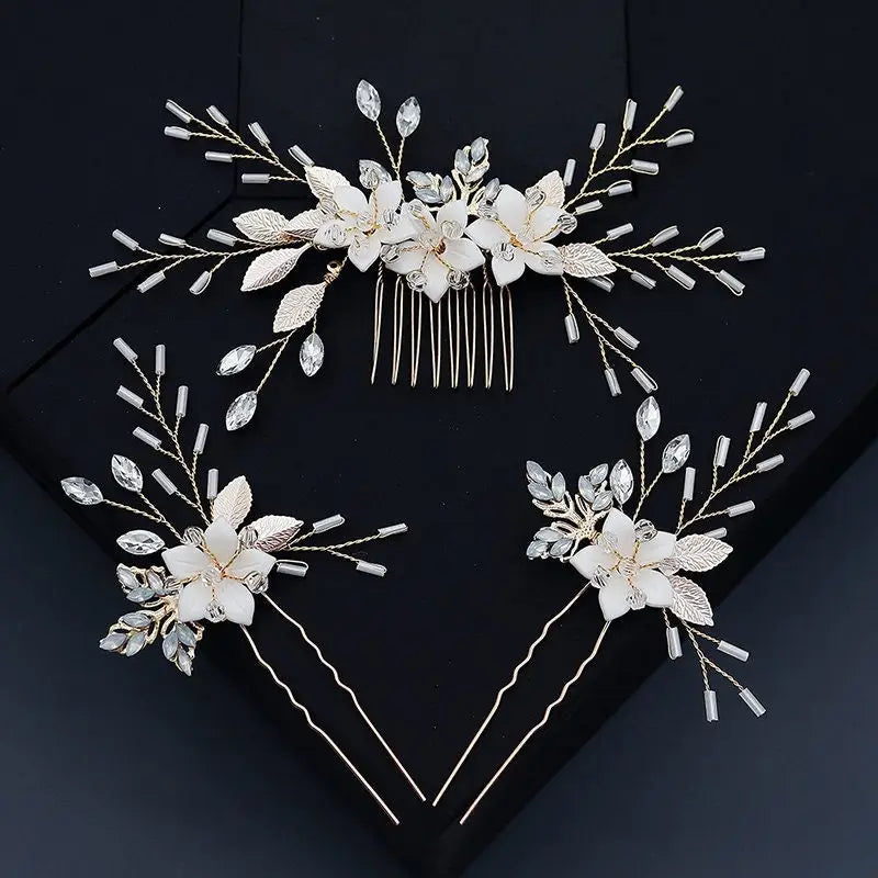 Brauthaarschmuck Set-Blumen Haarkamm-eleganter