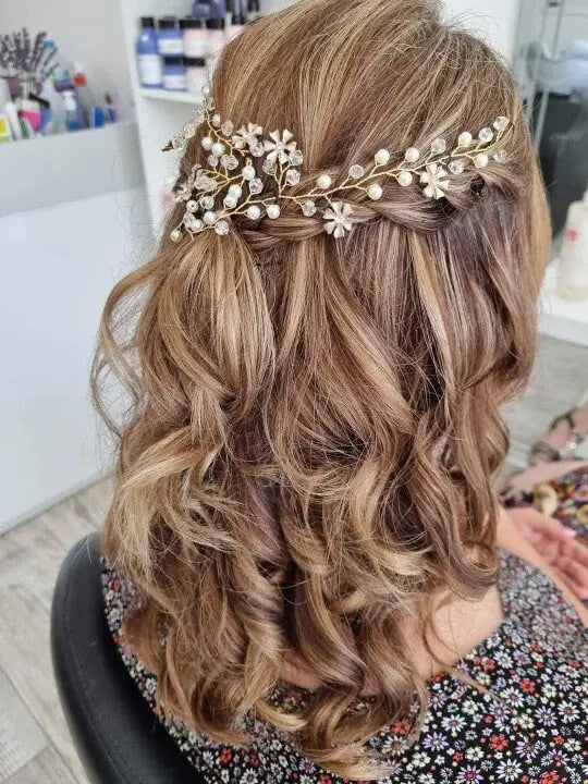 Brautschmuck Blumen Haarranke für Hochzeitsfrisuren - weiße