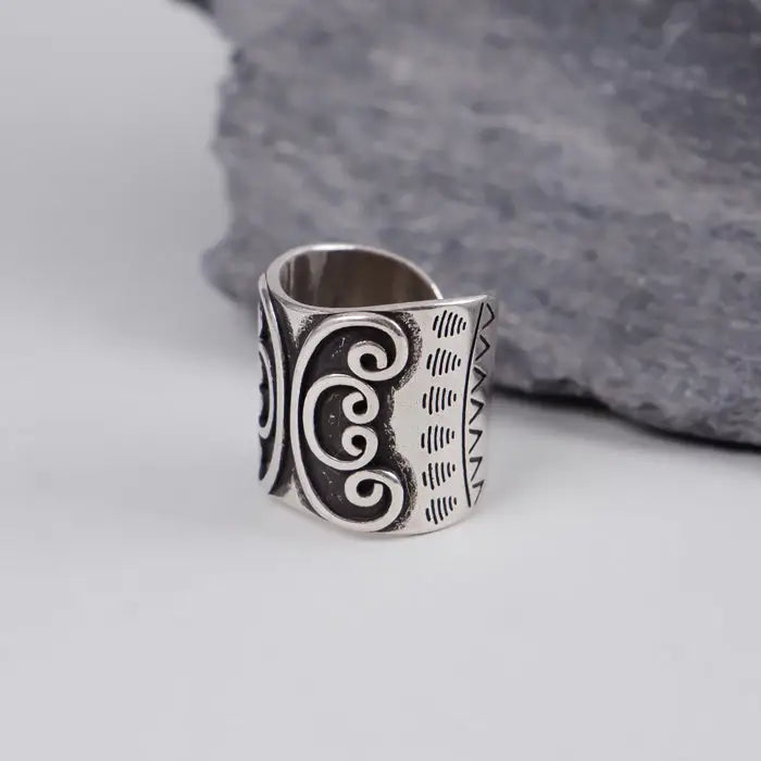 breiter gemusterter Ring-offene Ringe-Blumen Muster-Fingerschmuck Damen-Ring Silber Farben-Boho Ringe-Antik Tibet Stil-Herren Geschenke-shelago eu schmuck