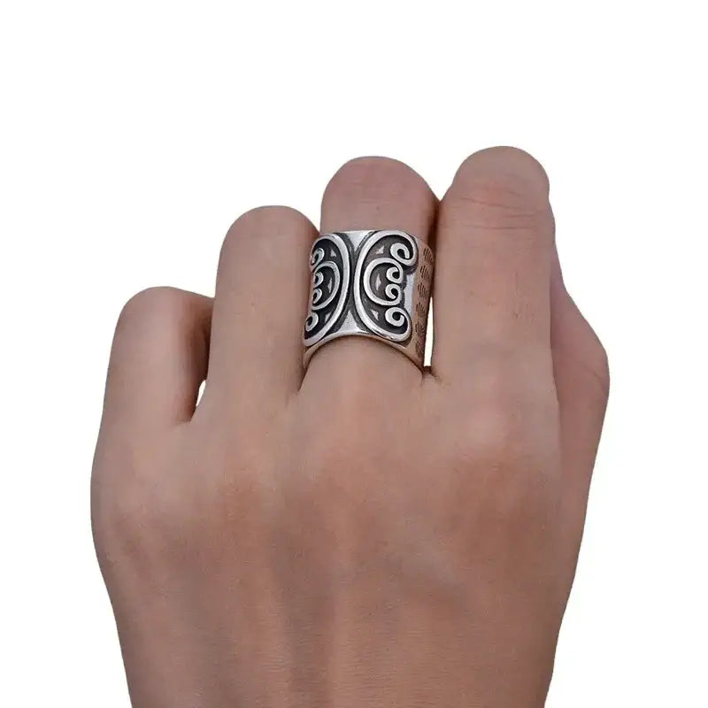 breiter gemusterter Ring-offene Ringe-Blumen Muster-Fingerschmuck Damen-Ring Silber Farben-Boho Ringe-Antik Tibet Stil-Herren Geschenke-shelago eu schmuck