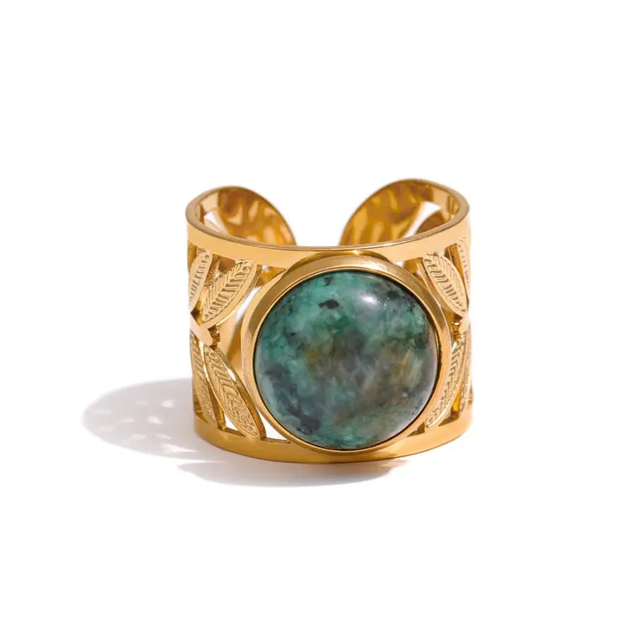 breiter Ring mit grünem Stein-Esmeralda-African Turquoise