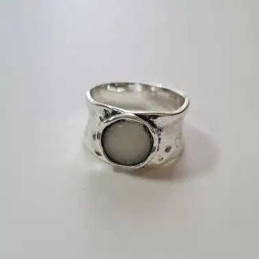 breiter Ring mit Stein-Boho Ringe-Ring weißer Stein-Ring