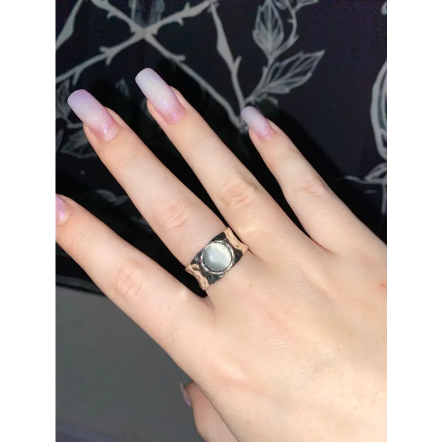 breiter Ring mit Stein-Boho Ringe-Ring weißer Stein-Ring