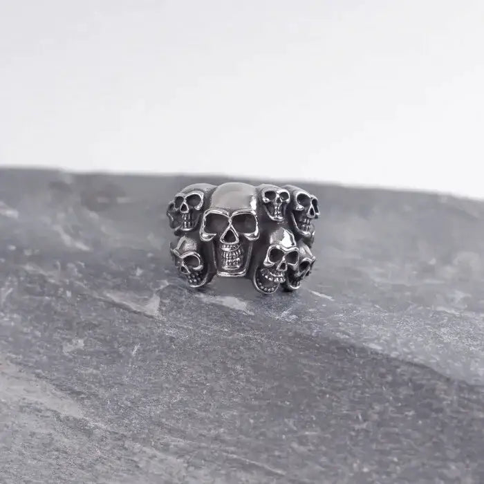 breiter Totenkopf Ring-Biker Ring-Statement Ringe-Schädelring-Dämon Ring-Punk Ringe-Skelettring-Skull ring-Ring Silber-Edelstahl Ring massiv-SHELAGO EU SCHMUCK