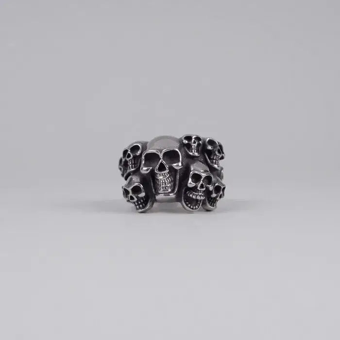 breiter Totenkopf Ring-Biker Ring-Statement Ringe-Schädelring-Dämon Ring-Punk Ringe-Skelettring-Skull ring-Ring Silber-Edelstahl Ring massiv-SHELAGO EU SCHMUCK