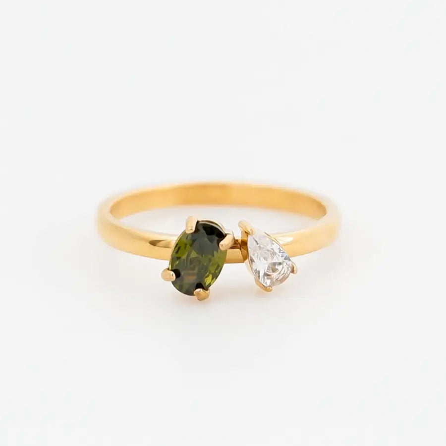 eleganter Goldring Edelstahl-zarter vergoldeter Damenring-zarte Damenring-filigraner Ring Gold Damen-Damenring Zirkonia grün weiß-Geschenk Damenring filigran-Shelago Schmuck