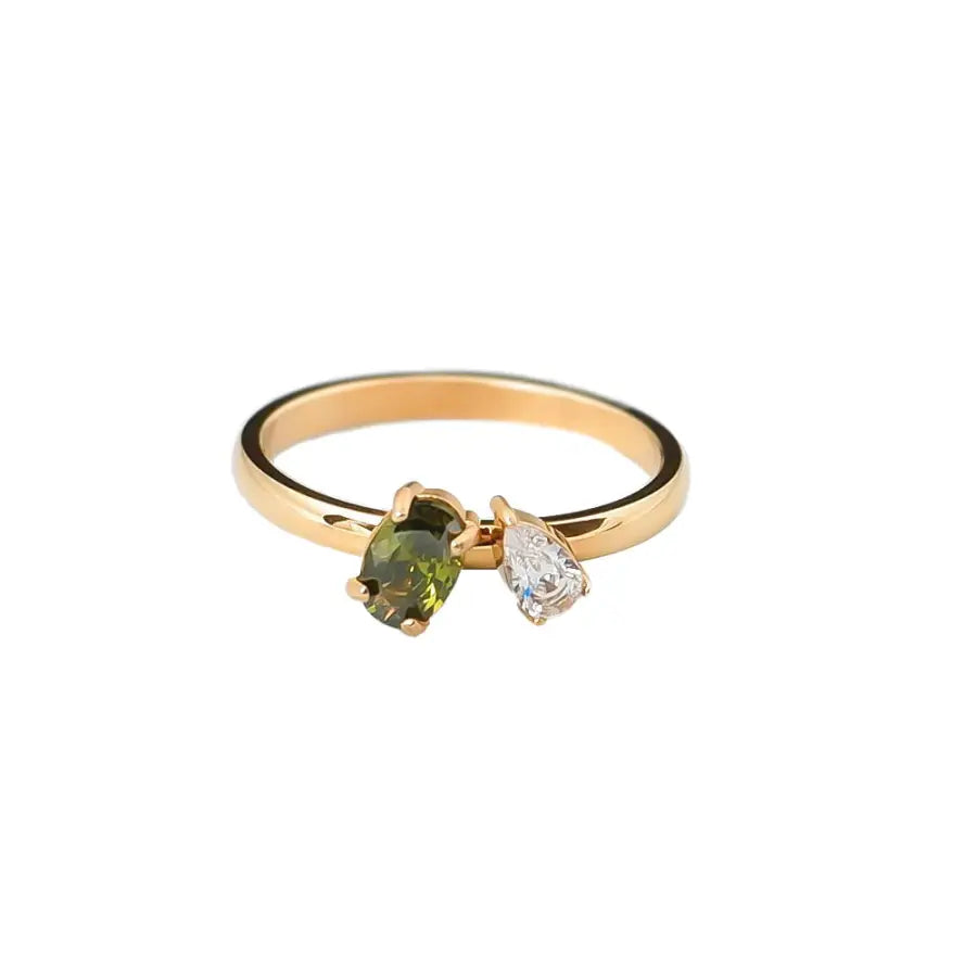 eleganter Goldring Edelstahl-zarter vergoldeter Damenring-zarte Damenring-filigraner Ring Gold Damen-Damenring Zirkonia grün weiß-Geschenk Damenring filigran-Shelago Schmuck
