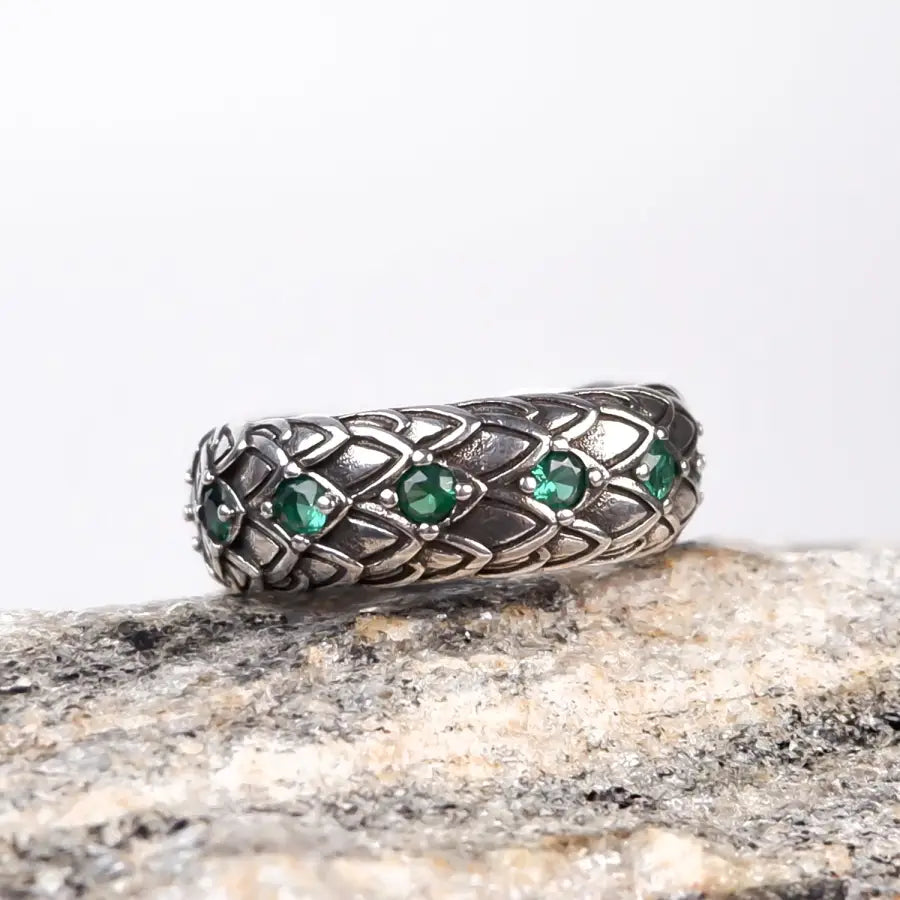 Drachen Schuppen Ring-Ring mit grünem Stein-offener Band Ring-anpassbarer Ring Damen-Ring Silber mit Stein-Drachenschuppen Ring-Drachenhaut Ring Damen-Shelago Schmuck