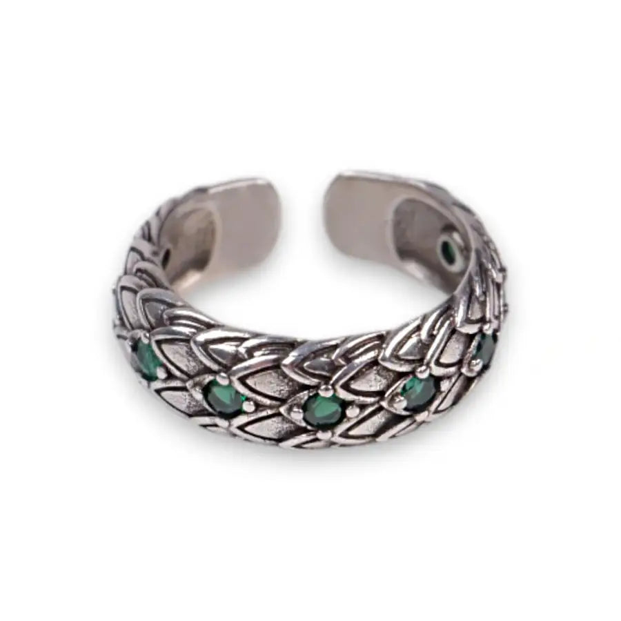 Drachen Schuppen Ring-Ring mit grünem Stein-offener Band Ring-anpassbarer Ring Damen-Ring Silber mit Stein-Drachenschuppen Ring-Drachenhaut Ring Damen-Shelago Schmuck