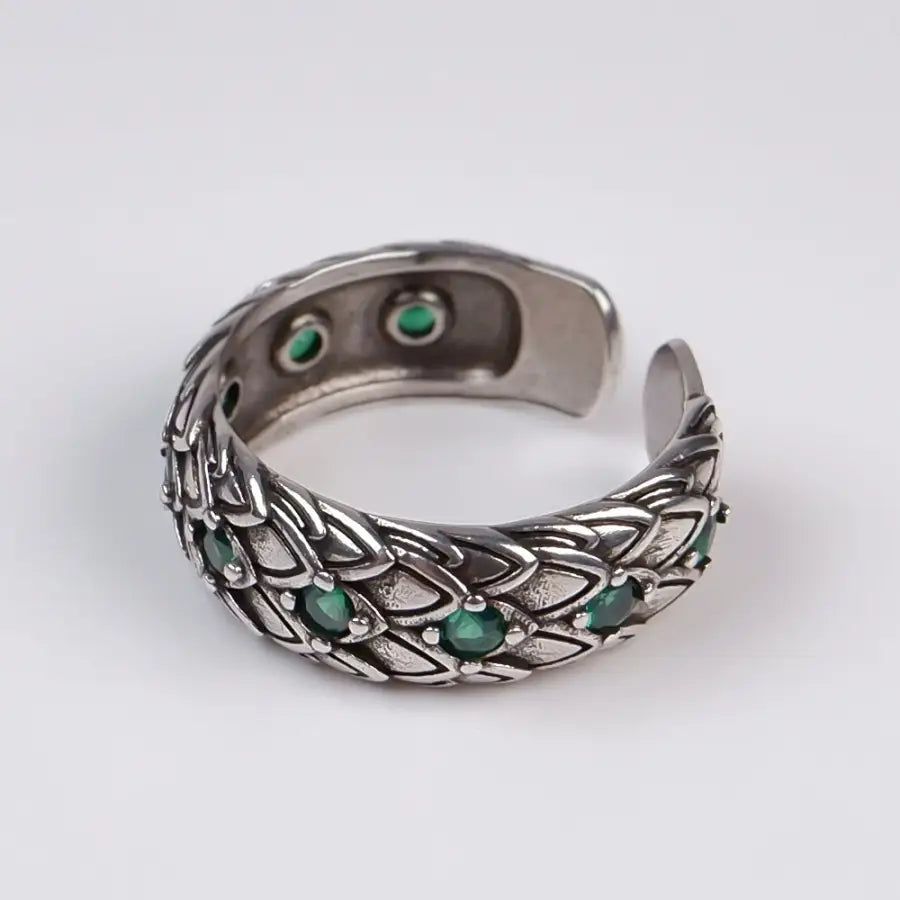 Drachen Schuppen Ring-Ring mit grünem Stein-offener Band Ring-anpassbarer Ring Damen-Ring Silber mit Stein-Drachenschuppen Ring-Drachenhaut Ring Damen-Shelago Schmuck