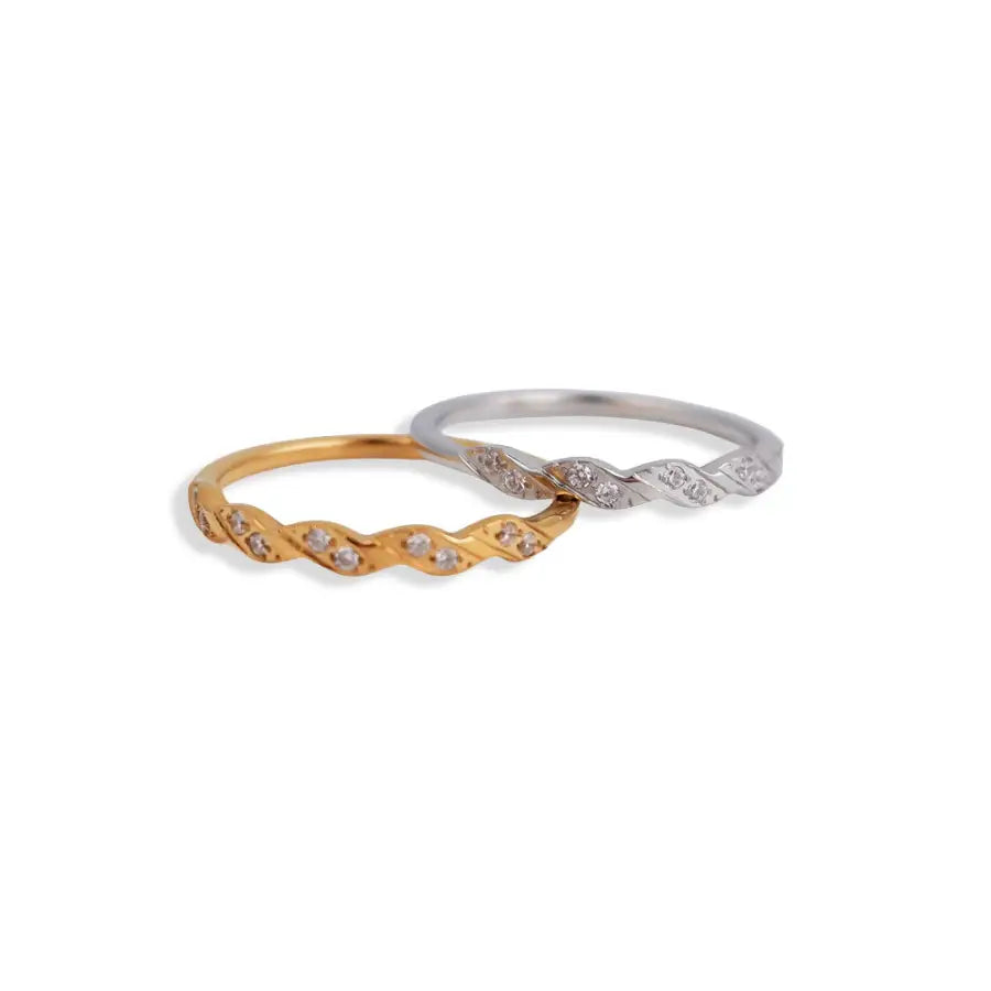 zarter Bandring-vergoldeter Edelstahl Ring-Stacking Ring Damen-minimalistischer Ring mit Steinen-Goldring Damen fein-geschwungener Ring-eleganter Ring schlicht