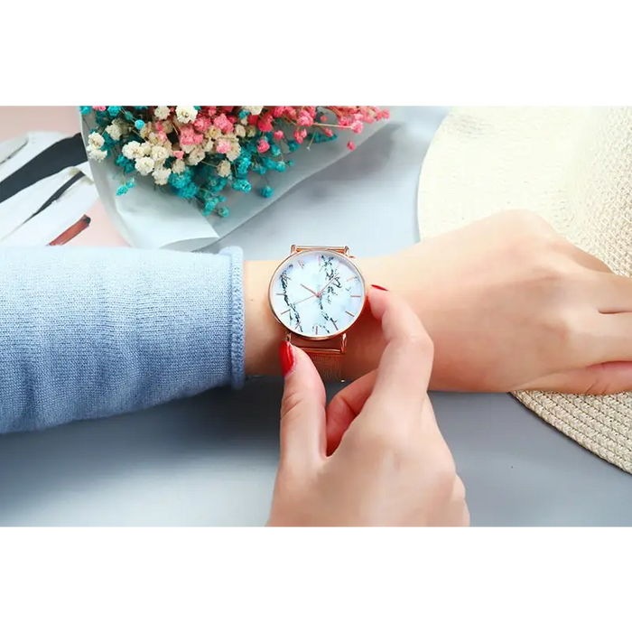 elegante Armband Uhr Marmor Stil Zifferblatt Edelstahl