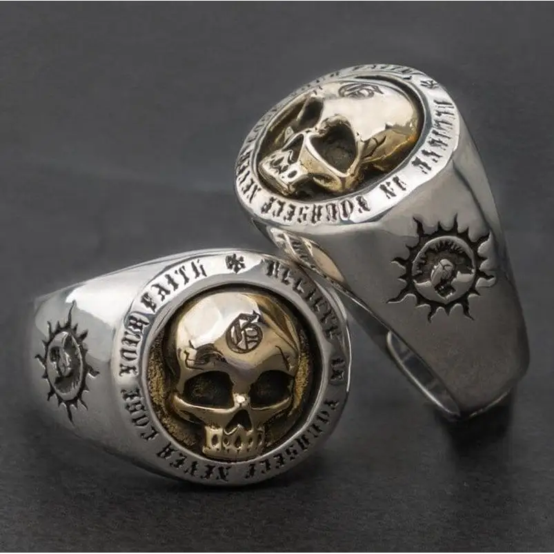 Gothic Schädel Ring-Tattoo Biker Schmuck-Edelstahl