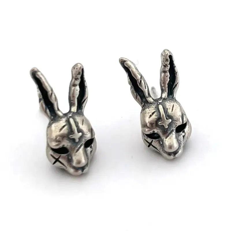 Gothik Kreuz Hase Ohrstecker, Hasenohrringe Gothik, Tierohrstecker mit Kreuz, Punk Ohrringe Silber, Ohrstecker für Männer, Böse Hasen Ohrringe, Schmuck Damen Ohrringe, Shelago Schmuck