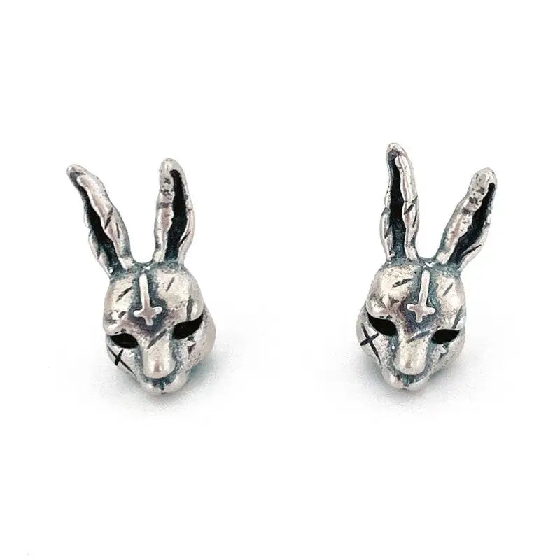 Gothik Kreuz Hase Ohrstecker, Hasenohrringe Gothik, Tierohrstecker mit Kreuz, Punk Ohrringe Silber, Ohrstecker für Männer, Böse Hasen Ohrringe, Schmuck Damen Ohrringe, Shelago Schmuck